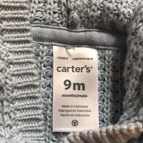 Carter’s Knitted Button Down Hooded Sweater Blue 9 Months - Picture 2 of 7